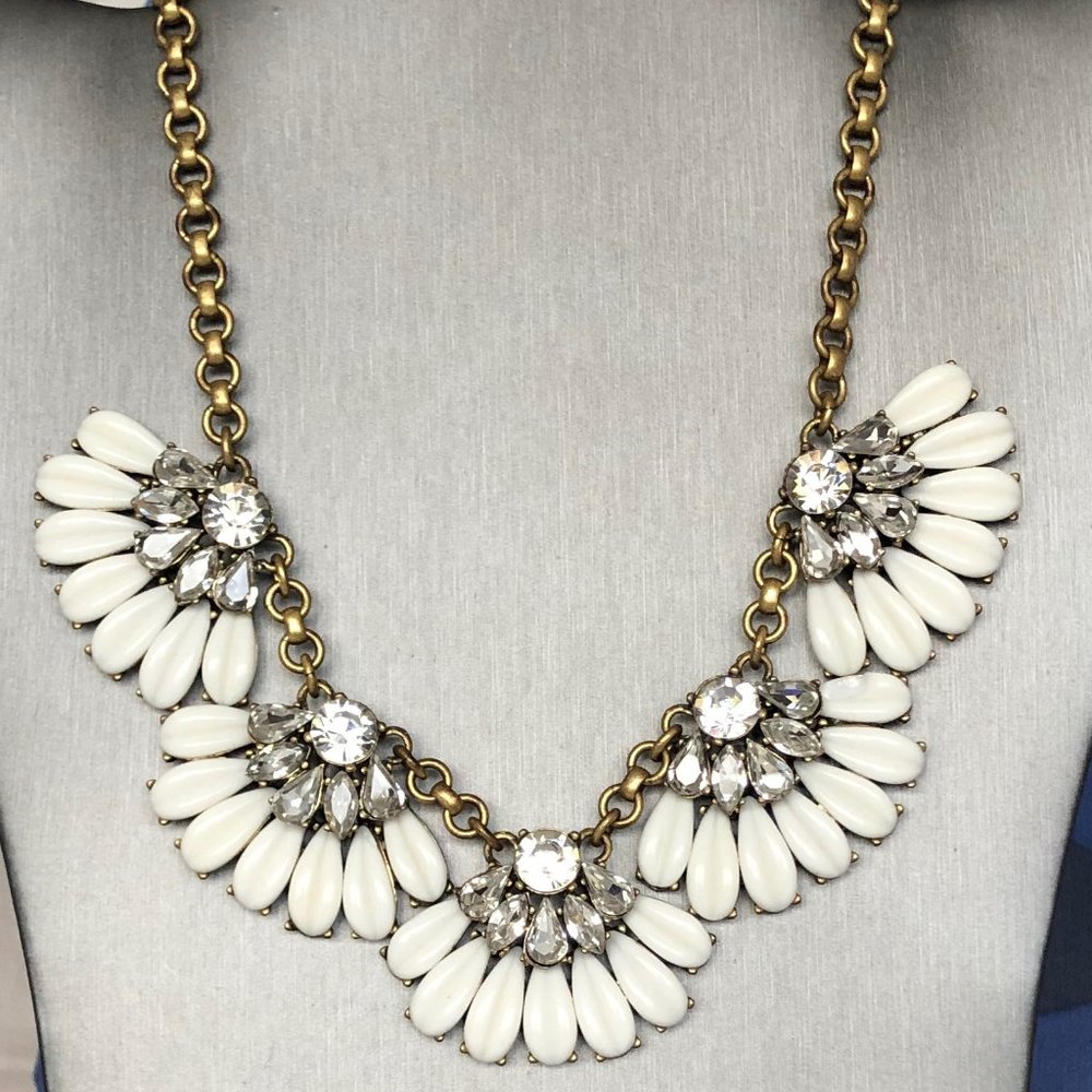 J. Crew Cream Floral and Rhinestone Statement Necklace